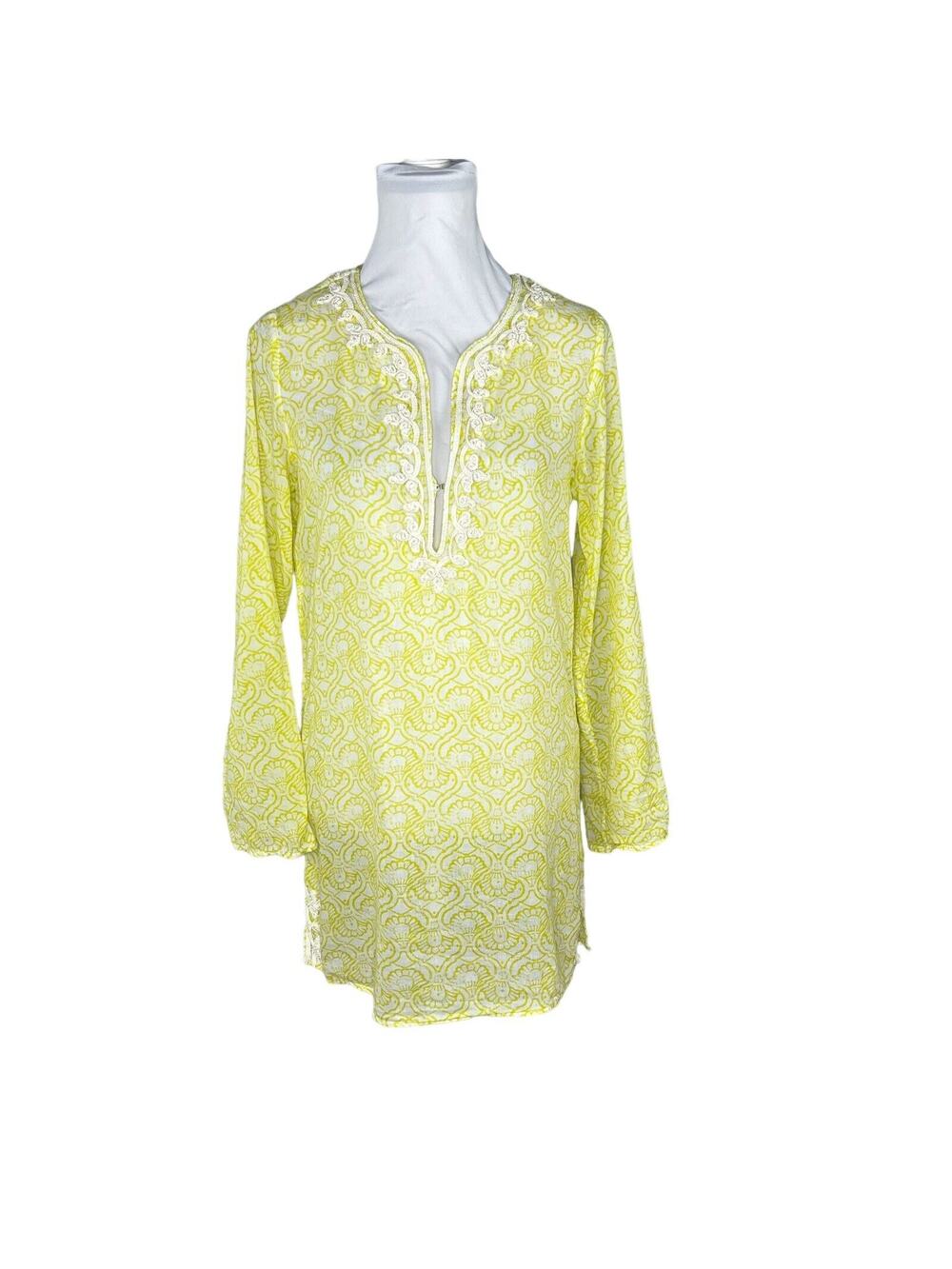 Soft Joie Size S Semi Sheer Tunic Dress Split Neck Long Sleeve Boho Yellow